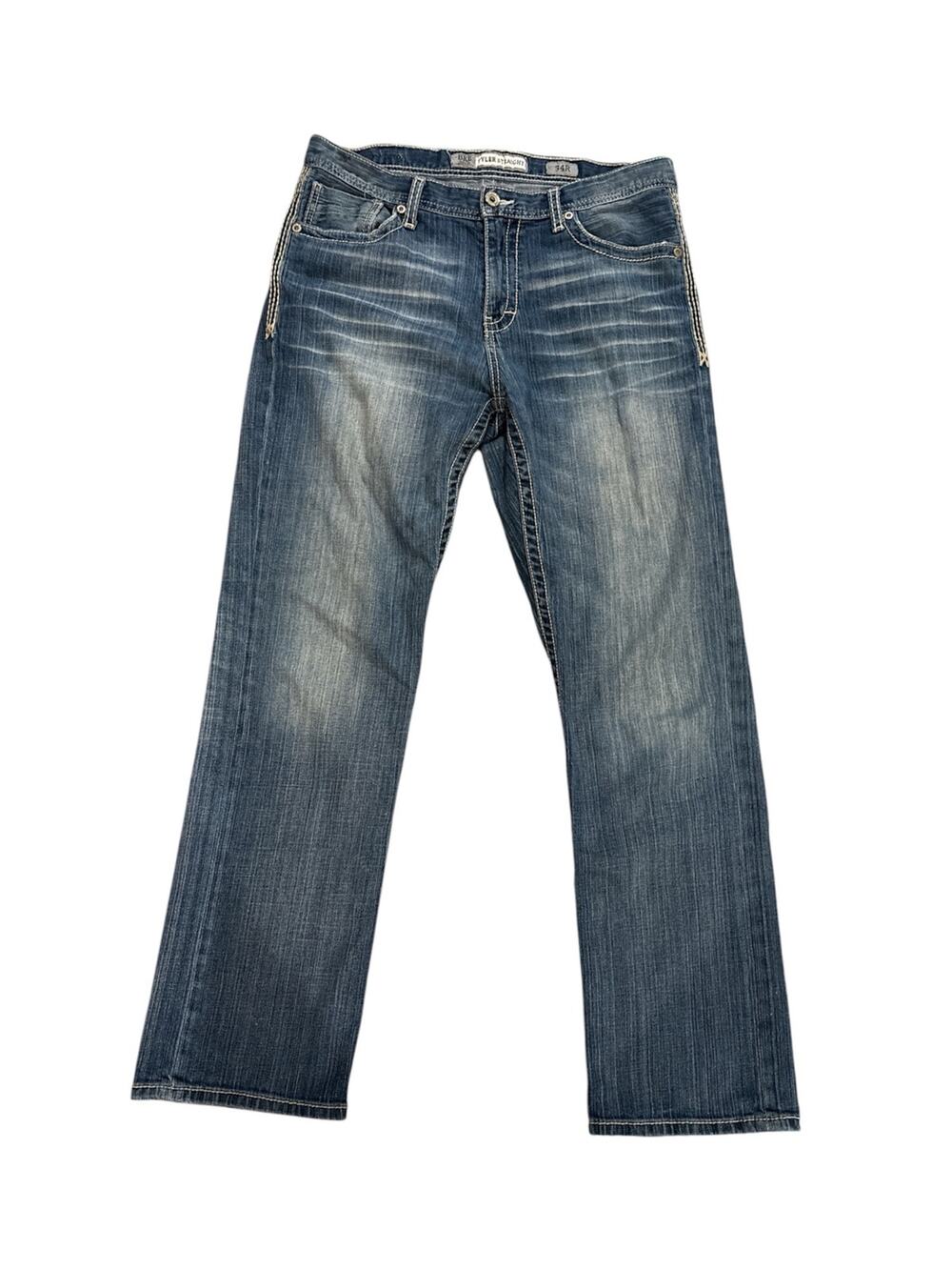 BKE Tyer straight men’s jeans size 34. Medium wash distressed.